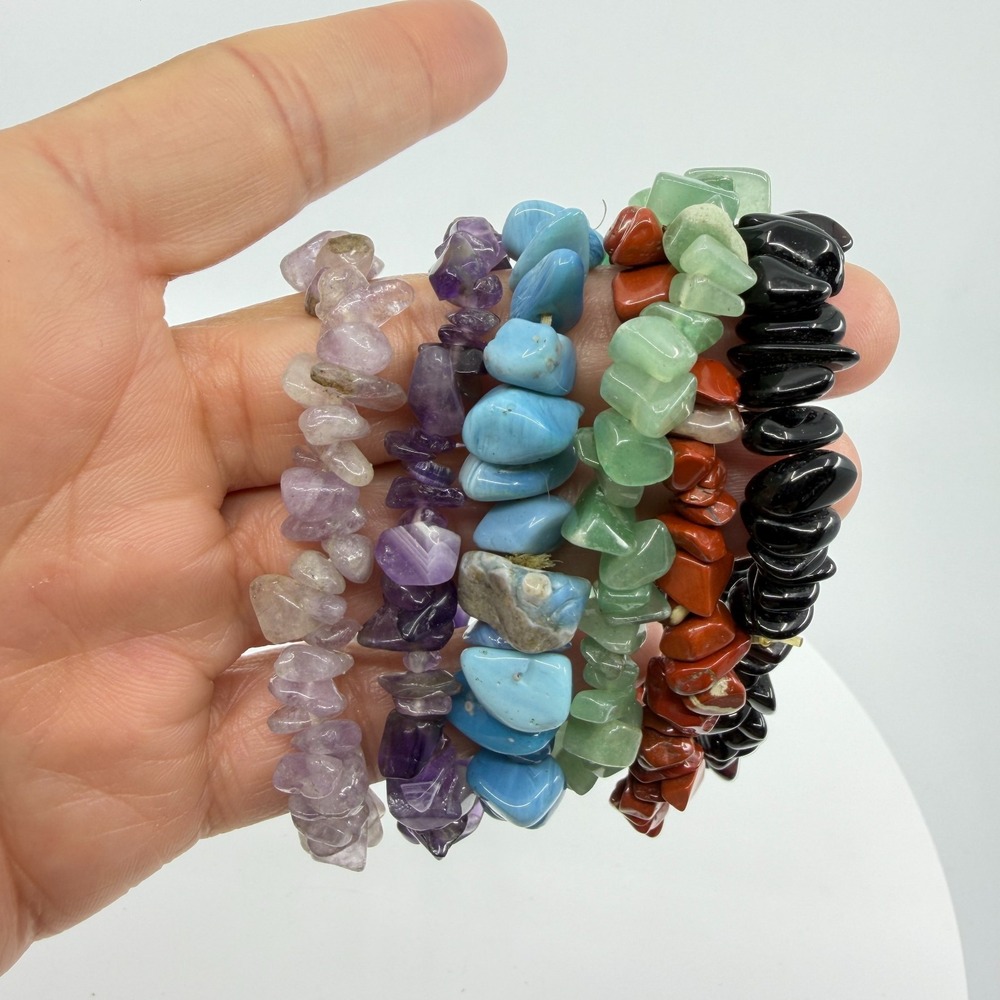 Gemstone Chip Bracelet Multi Pack Crystal Chakra Healing Jewelry Lot Of 6 Pcs